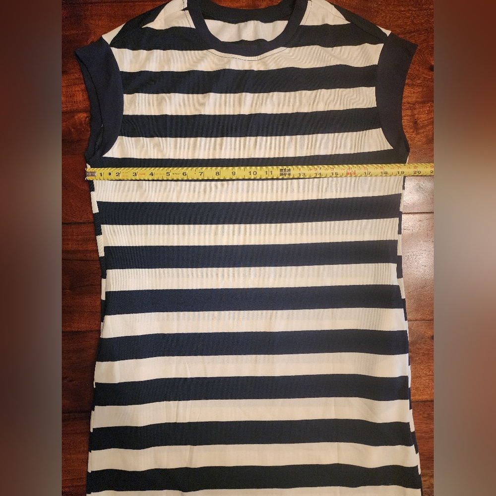 Crewneck A Line Navy & White Striped Summer T-shirt Dress Mini W Pockets NWOT - Picture 8 of 12